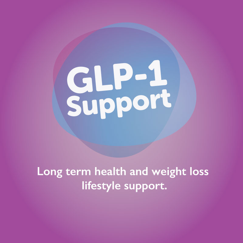 Logo "GLP-1 Support" with sub heading Long term health and weight loss lifestyle support.